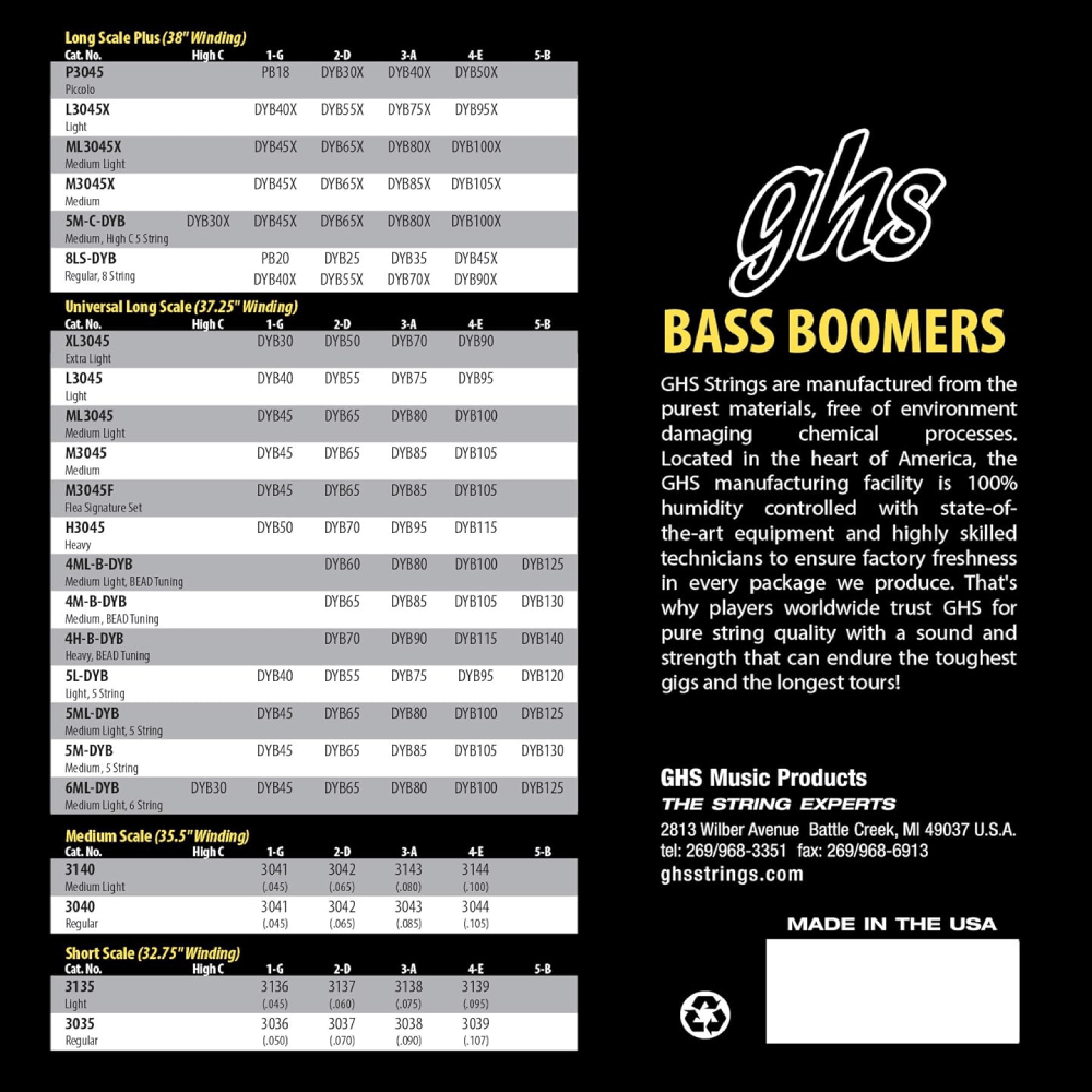 GHS M3045F (45-105) Flea Signature Set - Bass Strings
