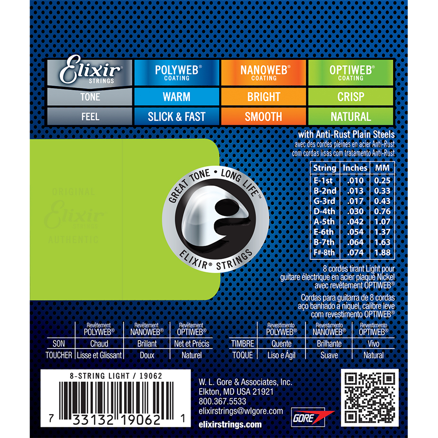 Elixir 19062 Electric Optiweb 8 String Lite 10-74