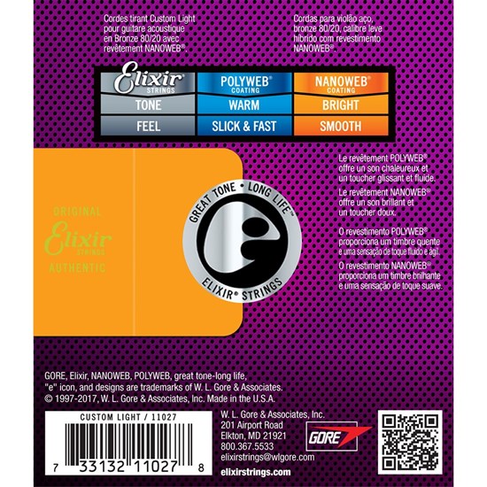 Elixir 11027 Acoustic Nano Custom Light 11-52