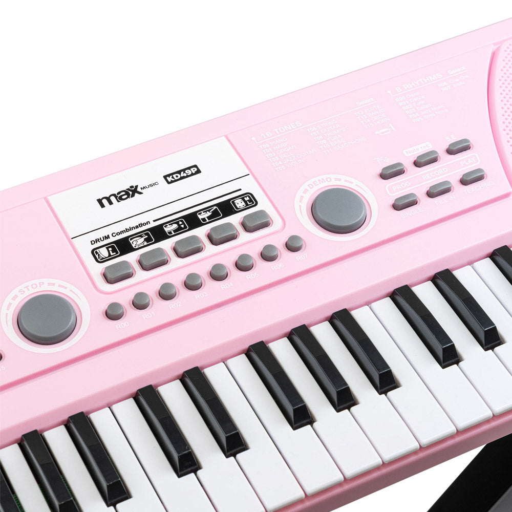 MAX KD49P Pink Electronic Keyboard 49-Keys with Built-In Rechargeable Battery
