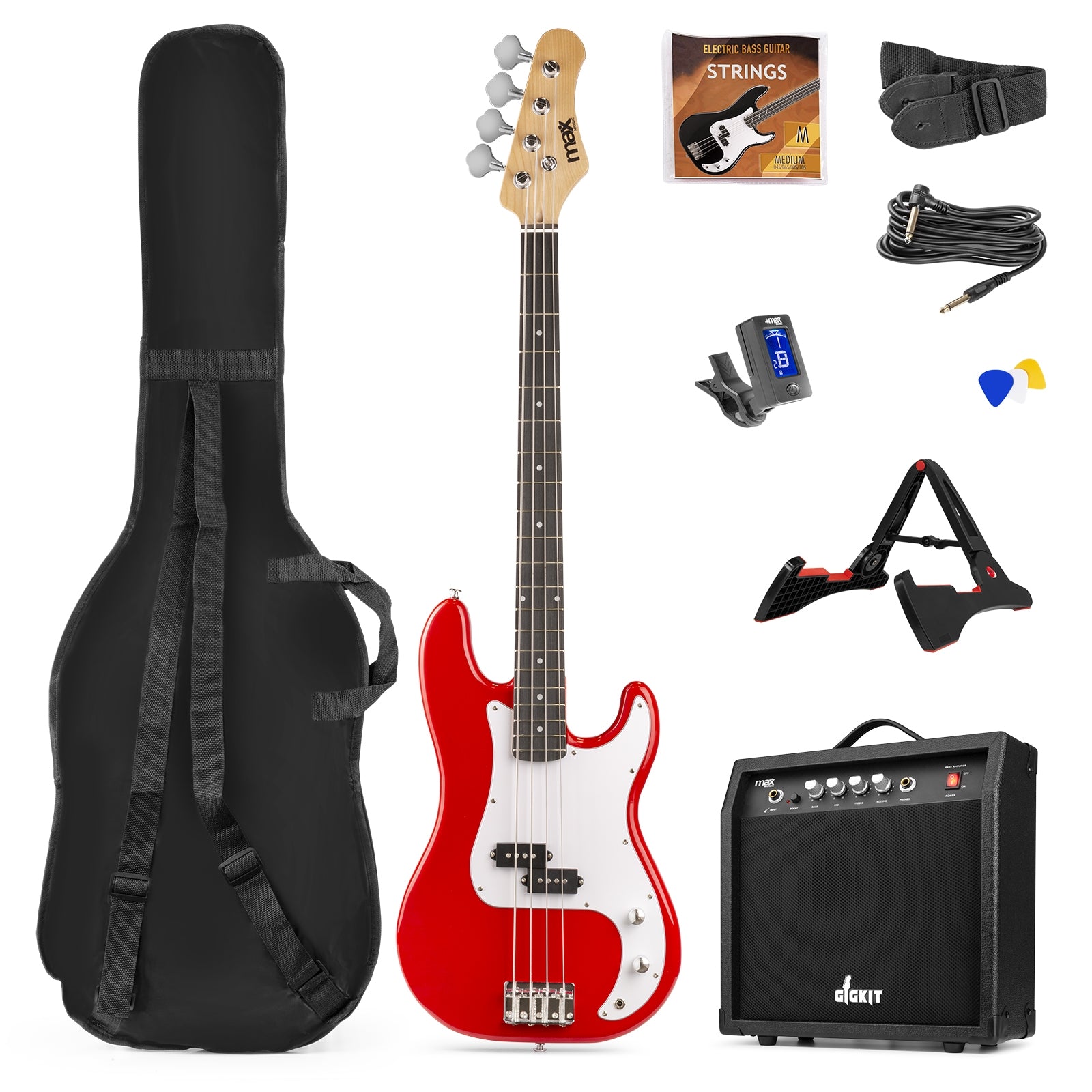 MAX GigKit Bass Guitar Pack Red