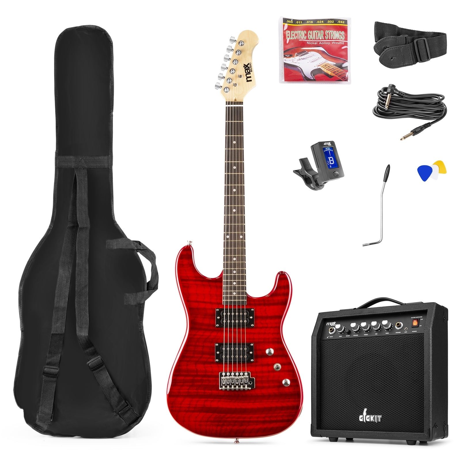 MAX GigKit Electric Guitar Pack Quilted Style - Dark Red